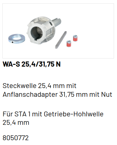 Marantec Wellenadapter 25,4 mm für Sektionaltorantriebe